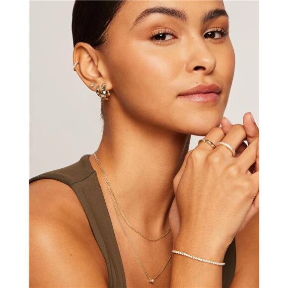 14K Gold Plated Posts Chunky Huggie Earrings for Women - Picture 4 of 6